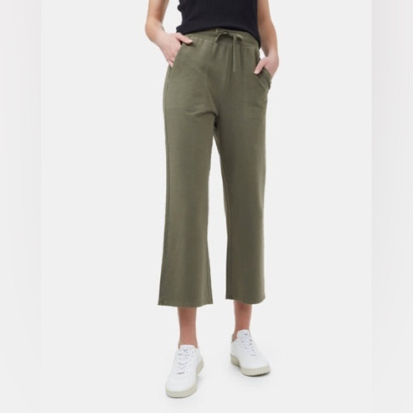 Ten Tree French Terry Cropped Wide Leg Sweatpant Olive Green - Picture 3 of 11